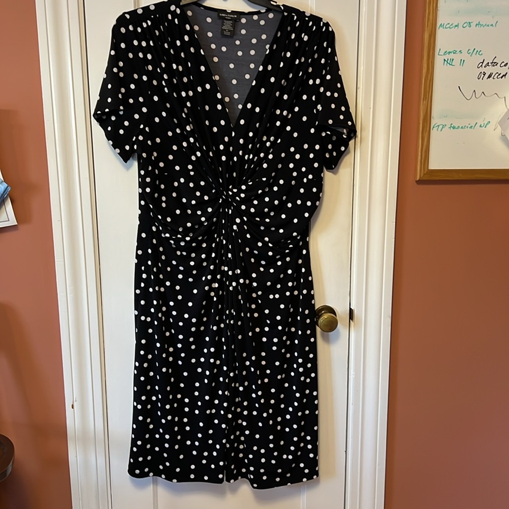 Lord & Taylor Polka Dot Twist Front Jersey Dress Size 2X Great Drape